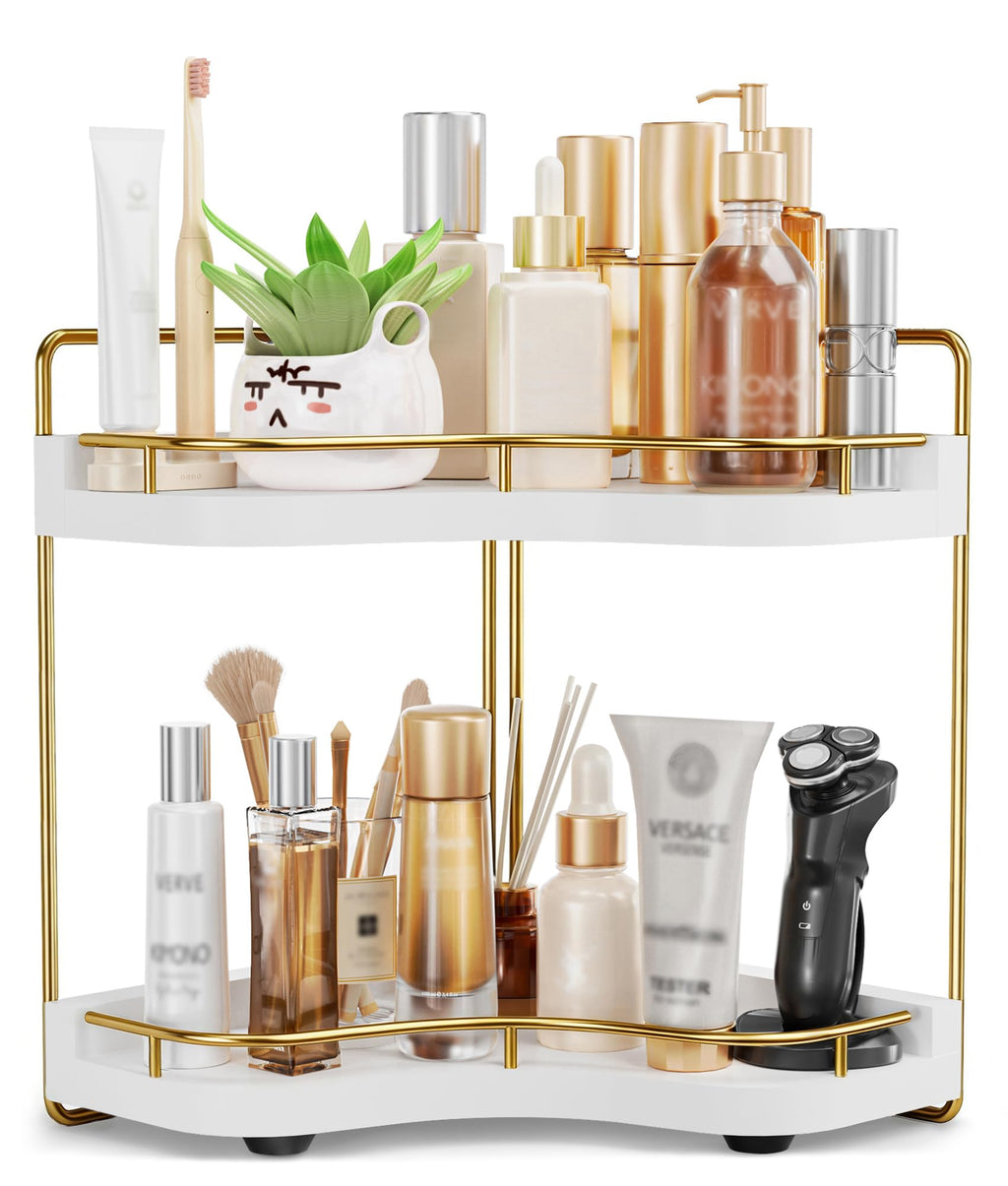 2-Tier Corner Bathroom Counter Organizer, Larger, Dark Brown