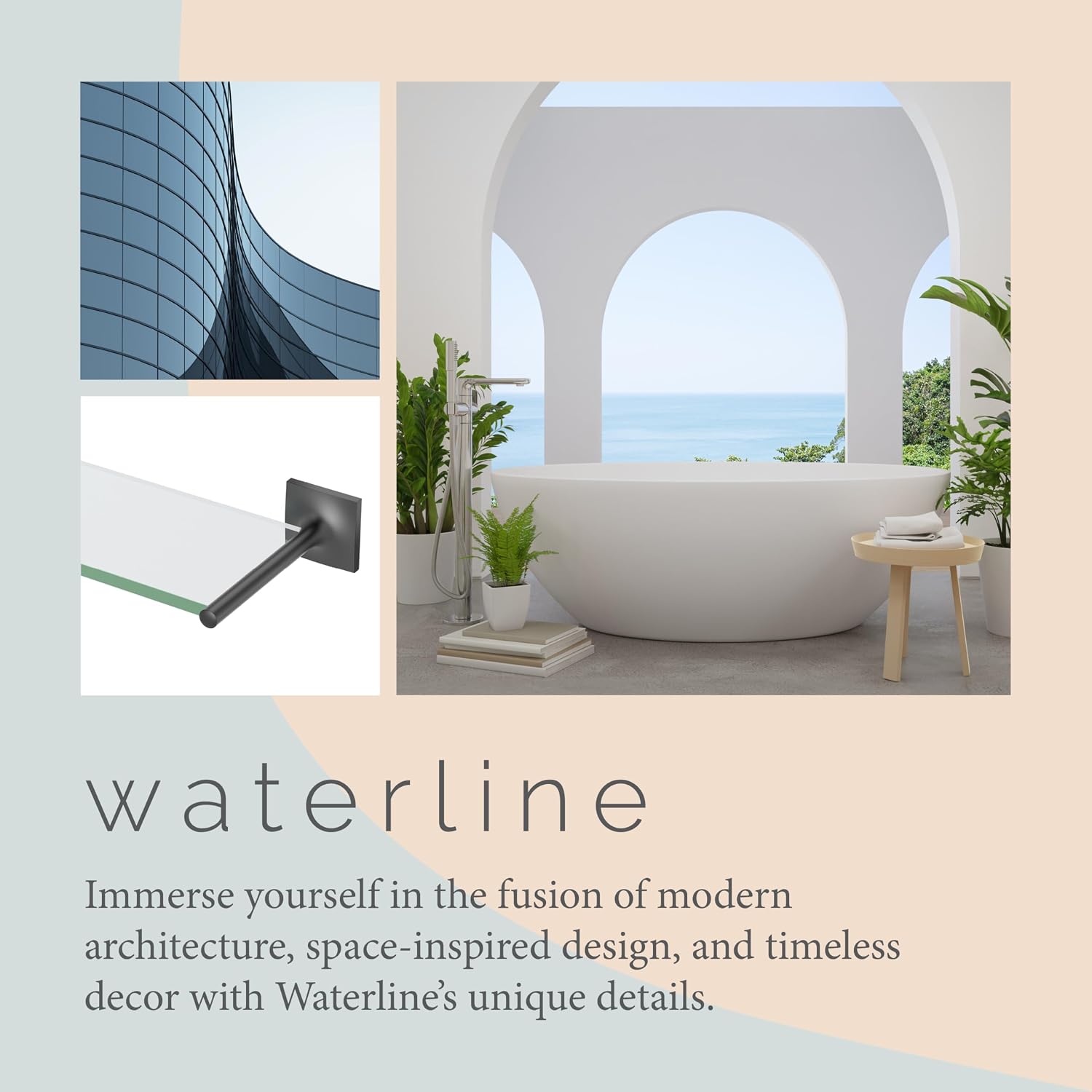 Gatco 5586MX Waterline Glass Shelf, Matte Black