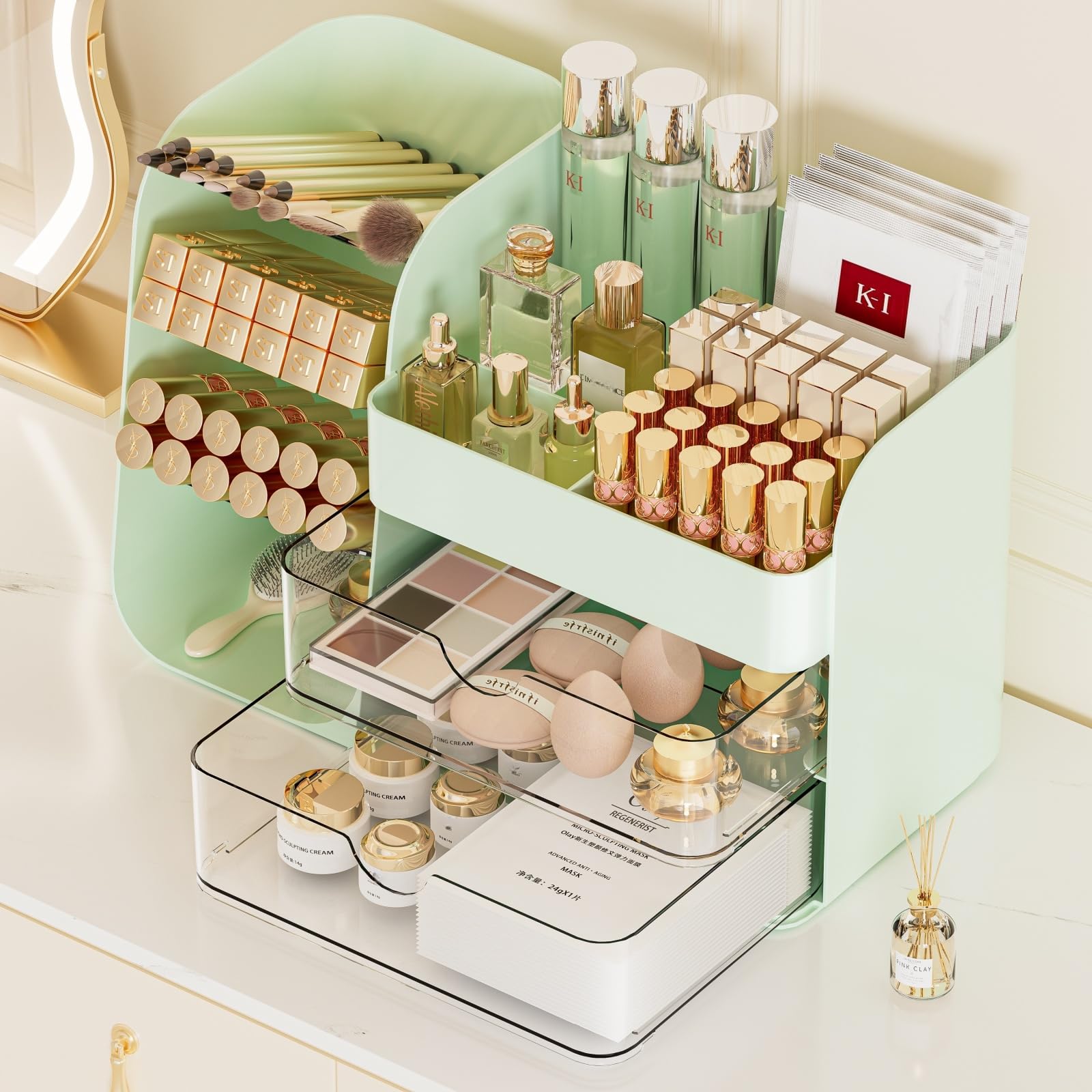 Booklov Large Makeup Organizer for Vanity Countertop, White