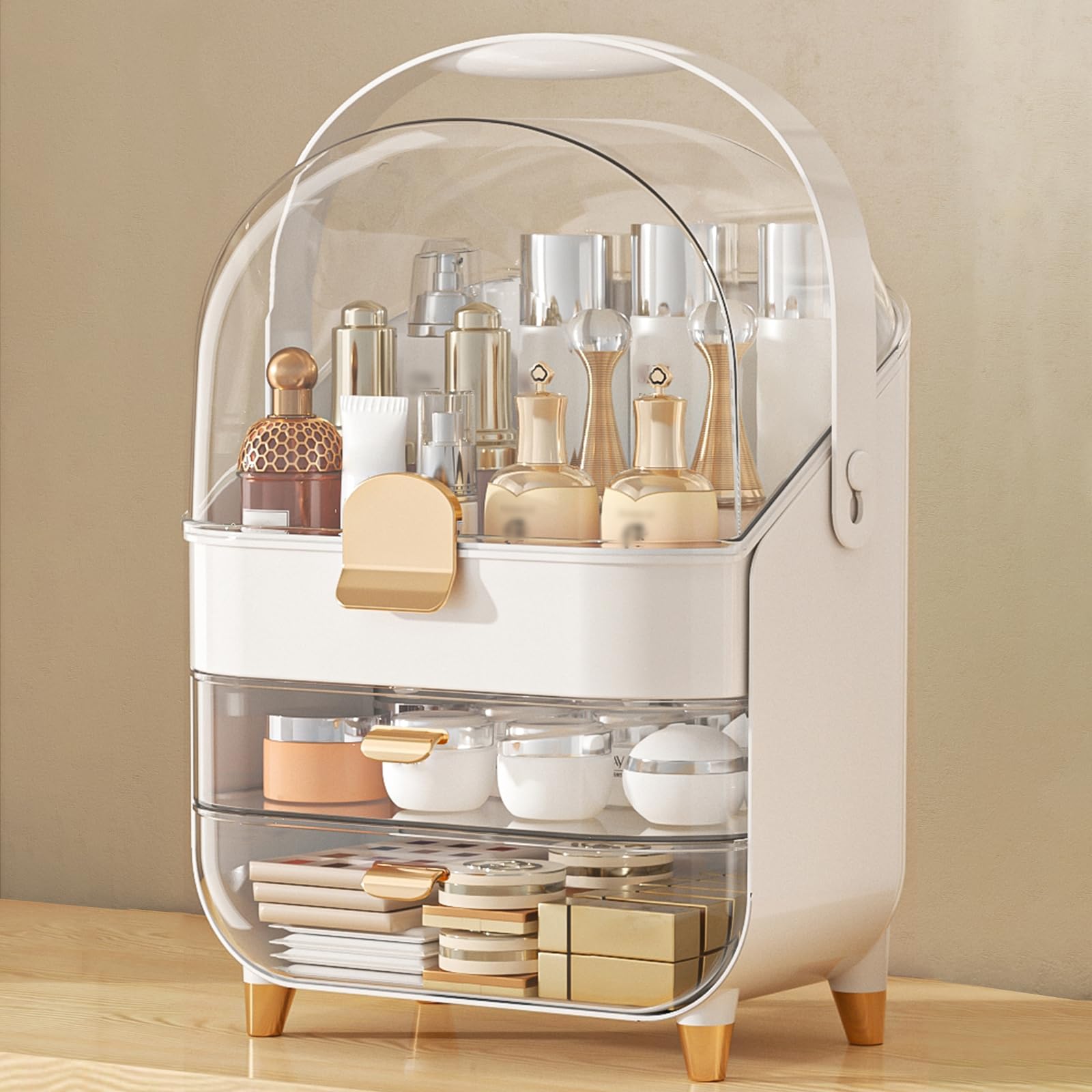 Makeup Organizer Countertop, Skincare Holder Bathroom Counter Organizer, Storage Box Cosmetic Display Cases, Teen Girl Gifts Make up Organizers (Pink/Brush)