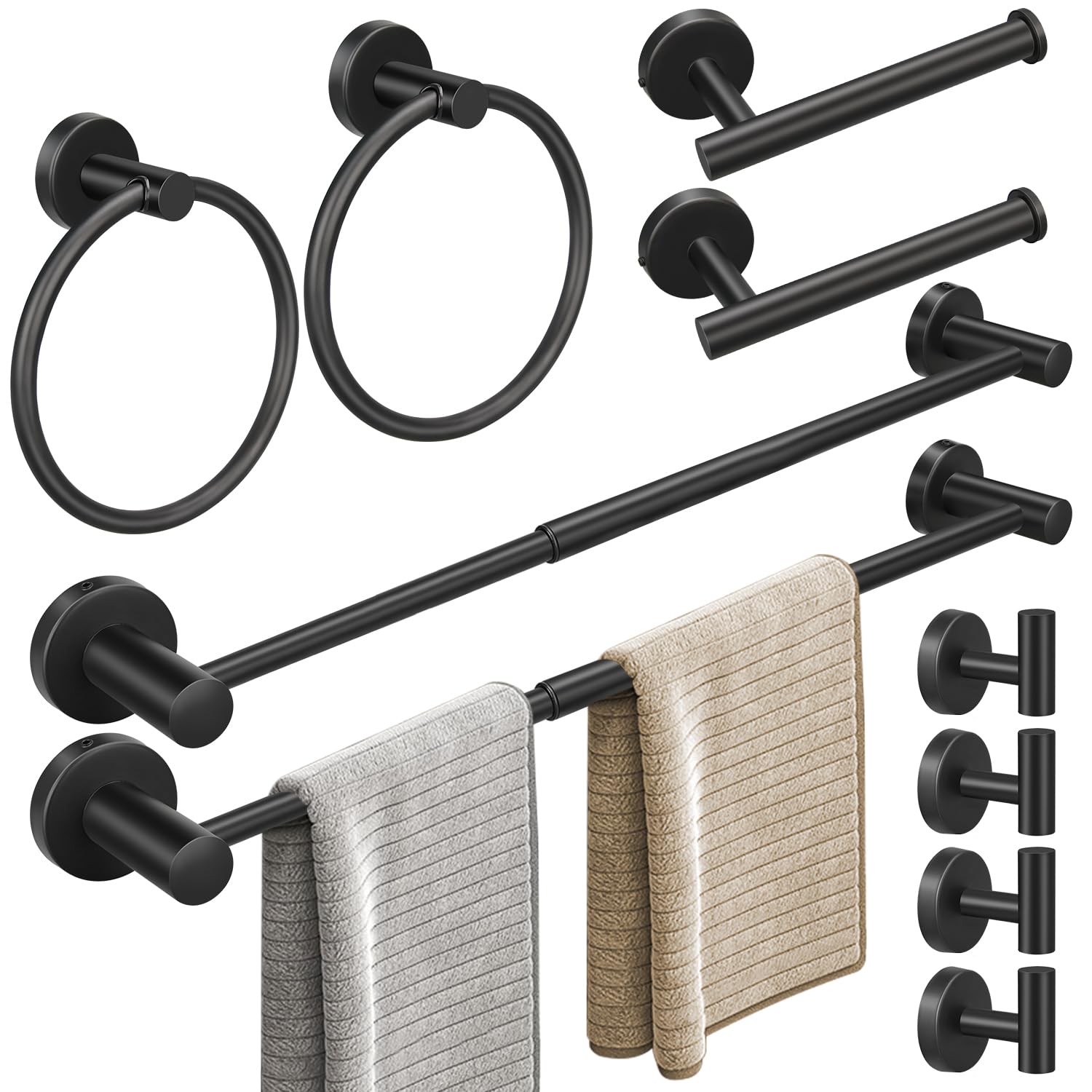 10pcs Matte Black Bathroom Hardware Set