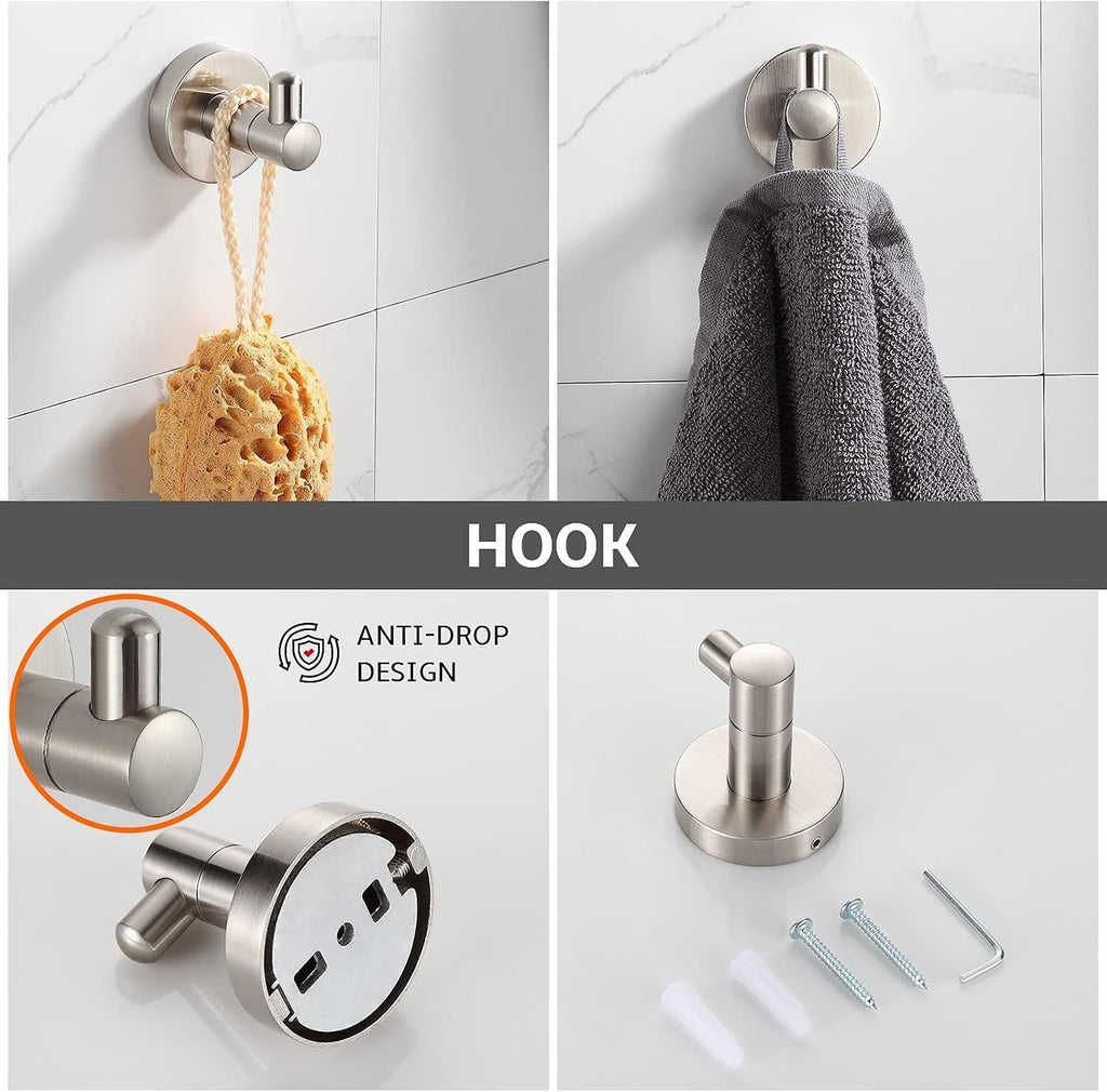 BGL Bathroom Accessory Set,4-Piece Brushed Nickel Towel Racks for Bathroom, 24 Inches Towel Bar, Towel Ring, Toilet Paper Holder & Robe Hook, Wall Mounted