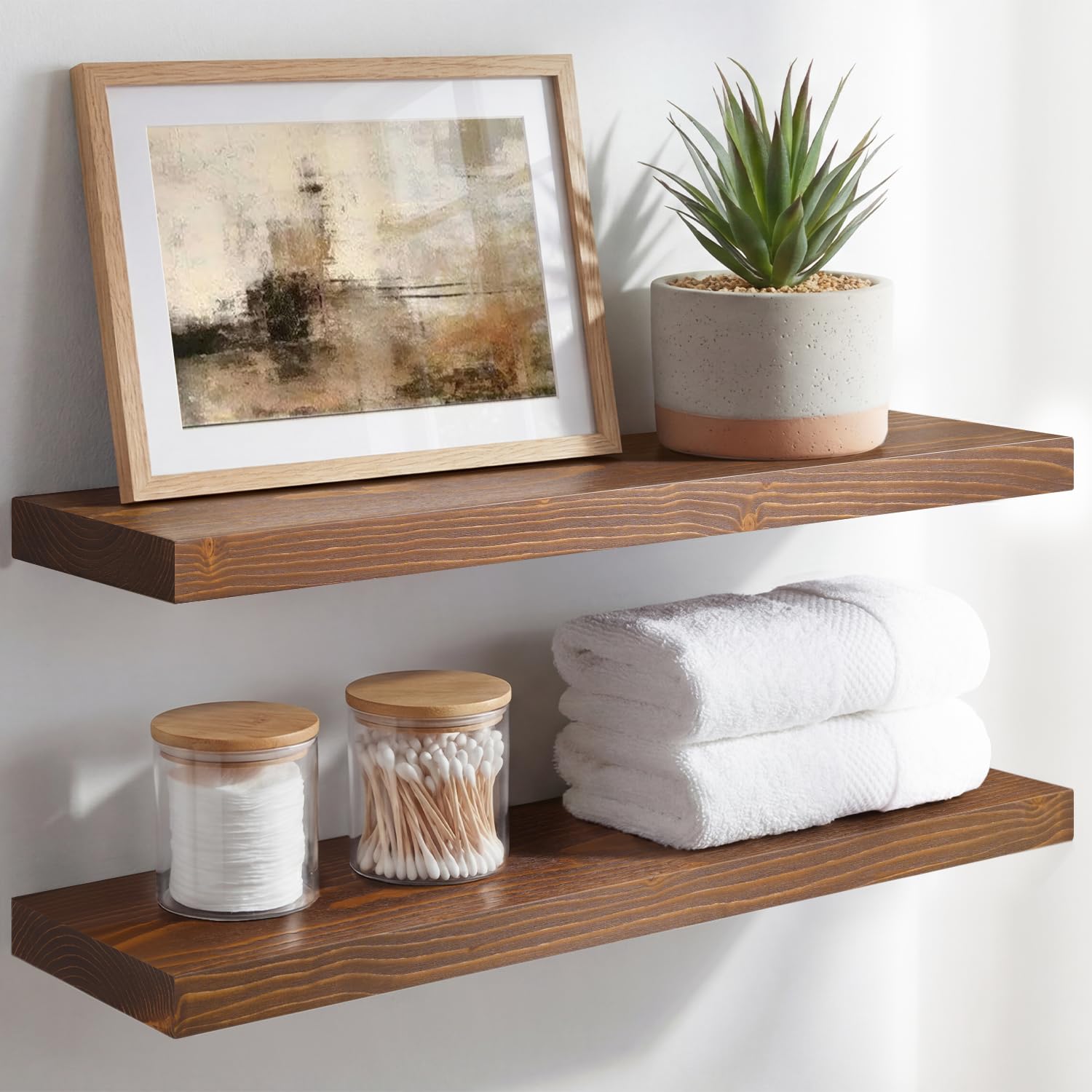 Homeforia 24 Inch Floating Shelves, High-End Solid Pine Wood, Set of 2