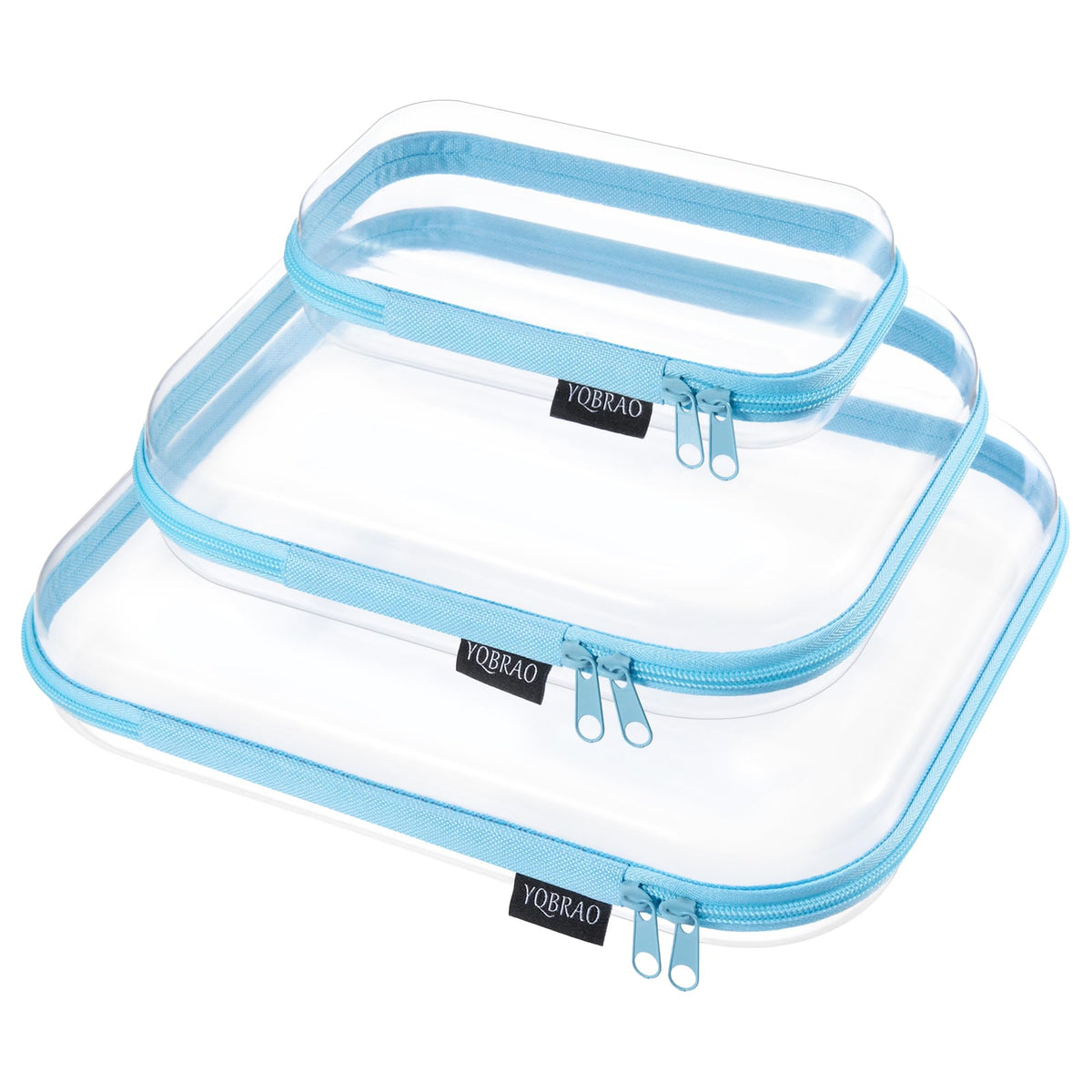 YQBRAO 3-Piece Clear Hard Shell Zipper Case Set, 1L 1M 1S, Pink