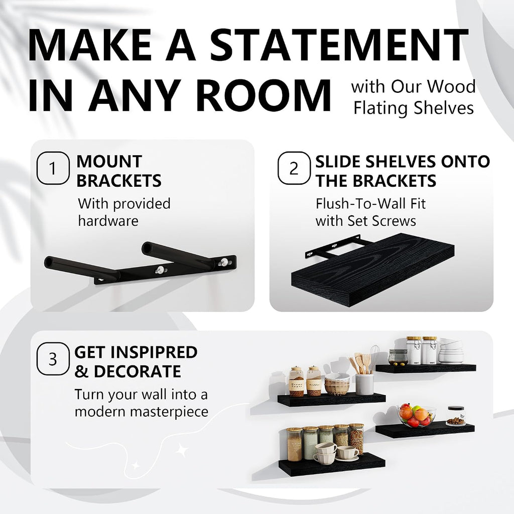 Venusmiles Bathroom Floating Shelves for Wall, 15" Wall Mounted Shelves with Invisible Brackets, 4 Small Wood Floating Wall Shelf Shelves for Living Room, Bedroom, Kitchen, Bathroom (Oak)