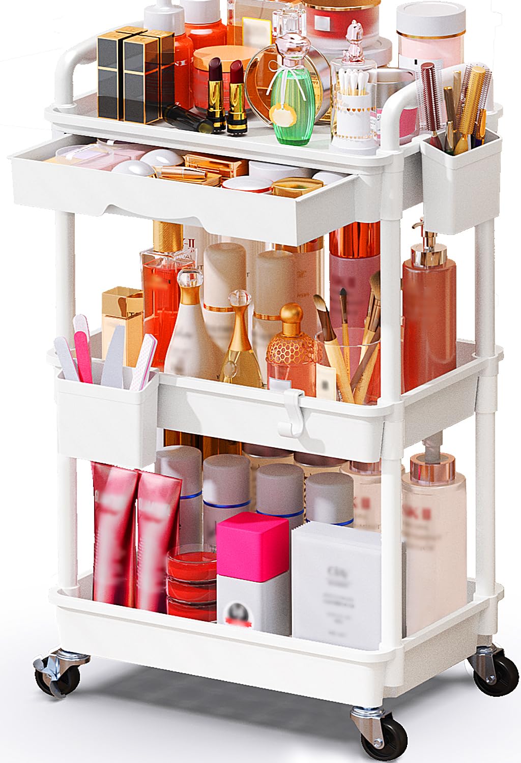 SUNALLY Rolling Makeup Cart with Drawers, Rolling Vanity Nail Cart, White