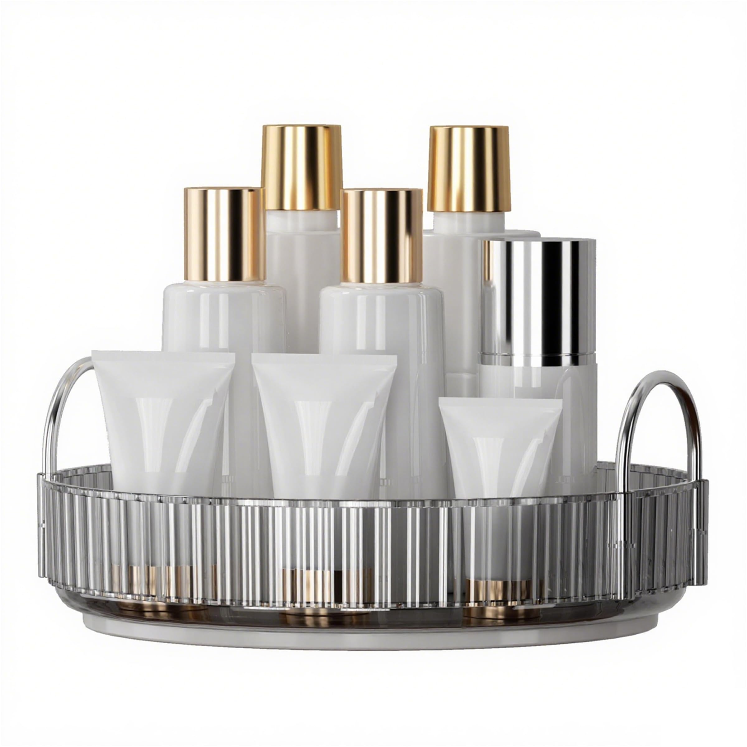 YCIA&DONE 360 Rotating Makeup Organizer and Storage for Vanity Countertop 3 Tiers, High Capacity Cosmetic Skincare Perfume Organizers for Dresser Bathroom Lazy Susan (Smoky Gray)