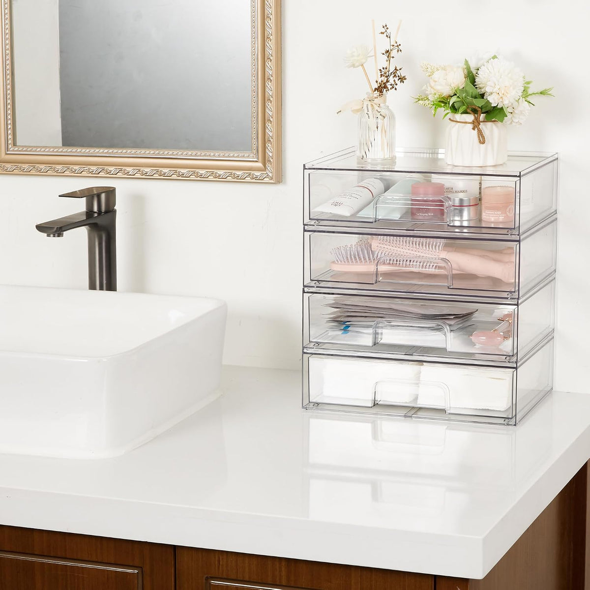 Vtopmart Clear Stackable Storage Drawers, 2 Pack Wide Plastic Organizers