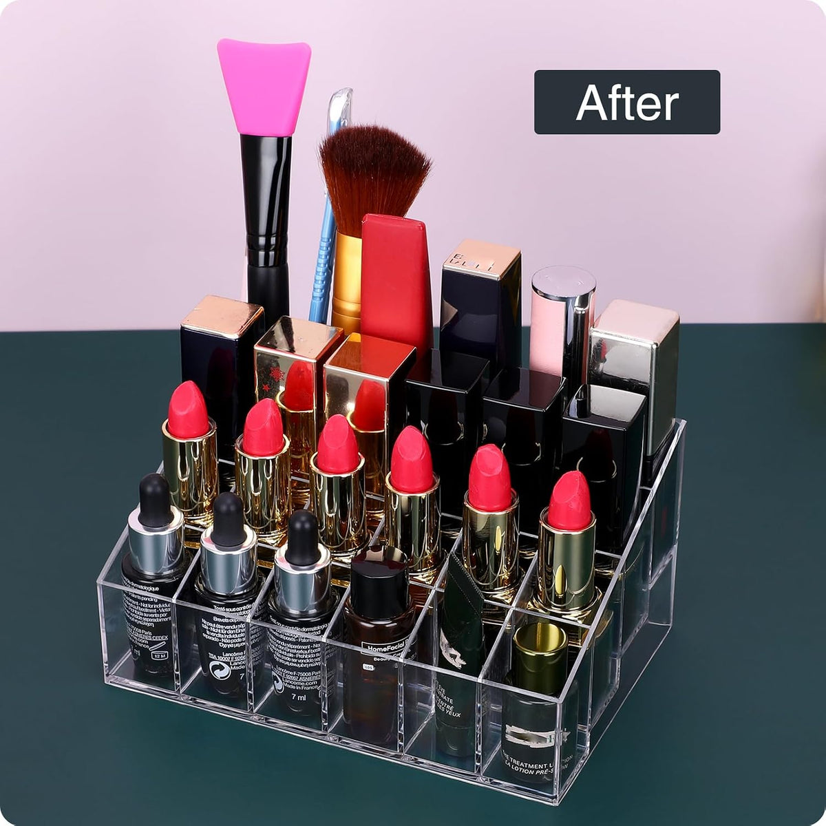 MOSIKER Lipstick Organizer, Clear Plastic Lip Gloss Holder with 24 Slots