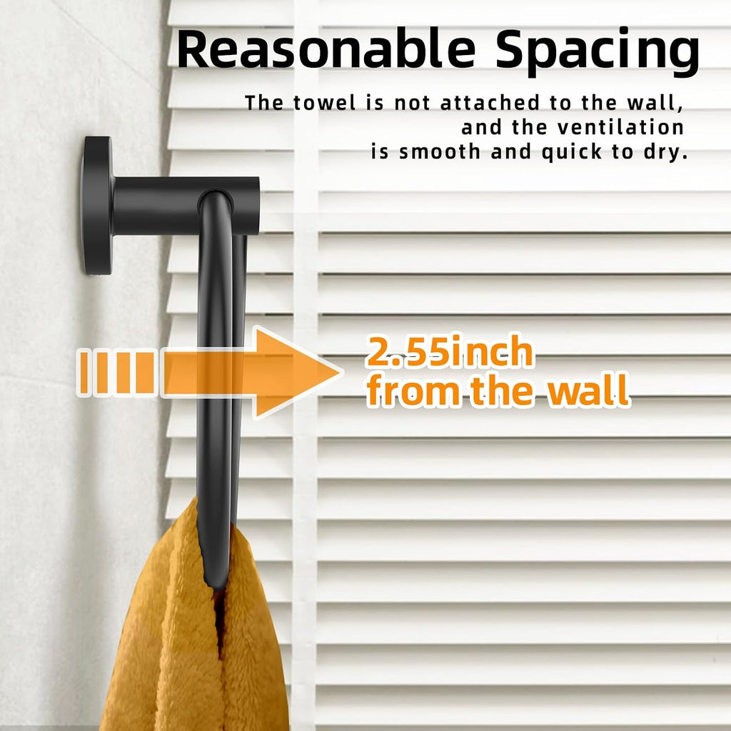 Matte Black Towel Ring 2Pack, SUS304 Stainless Steel Hand Towel Holder for Bathroom Kitchen, Modern Style Towel Hanger, Thicken Ring Towel Holder, Towel Rack Round Wall Mounted (2, Black)