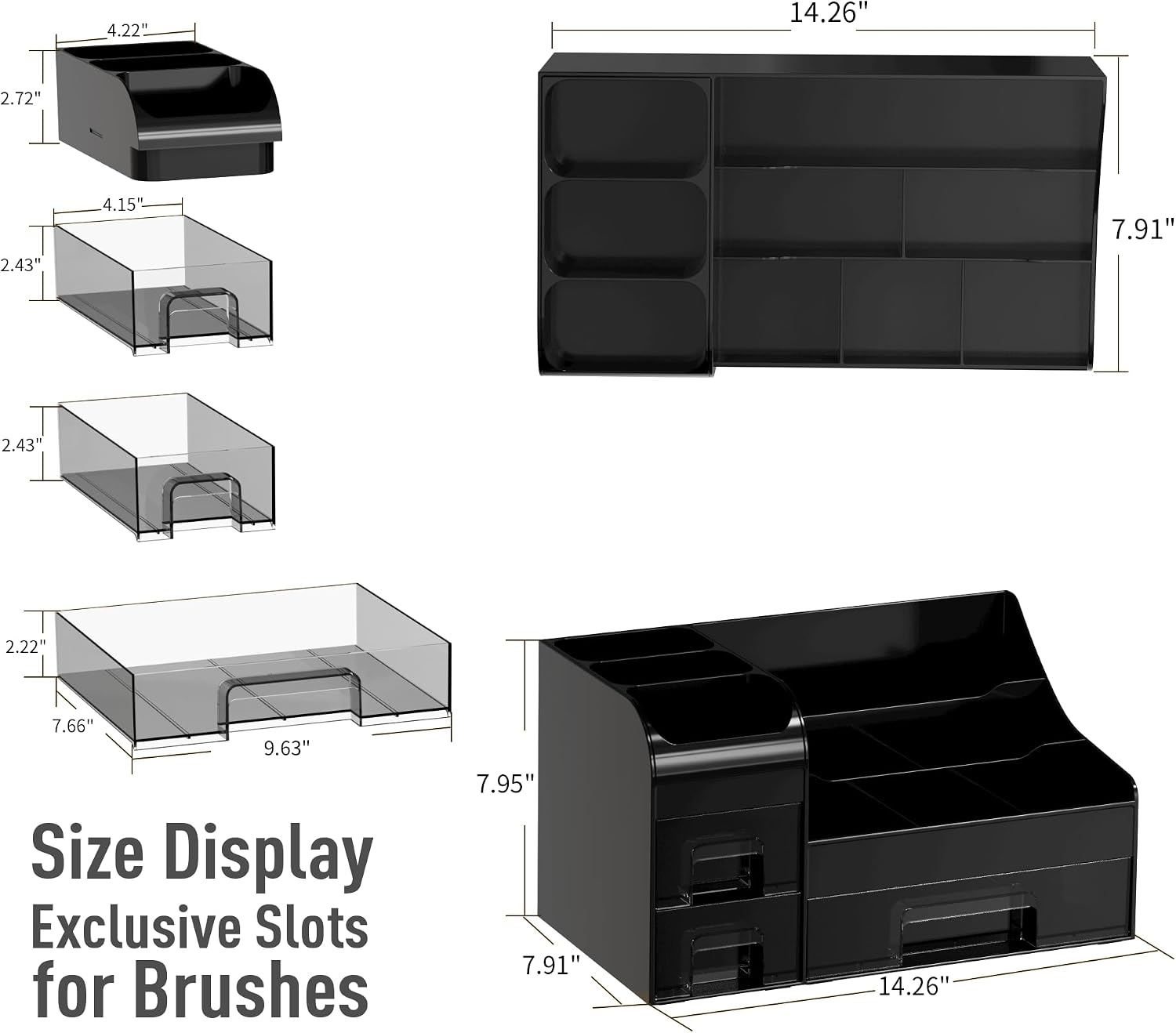 Extra Large Makeup Organizer for Vanity,Countertop Organizer with Drawers and Brush Holder,Men’s Cologne Organizer for Bathroom,Cosmetic Skin Storage for Lipsticks,Nail Polish & Shaving Lotion,Black
