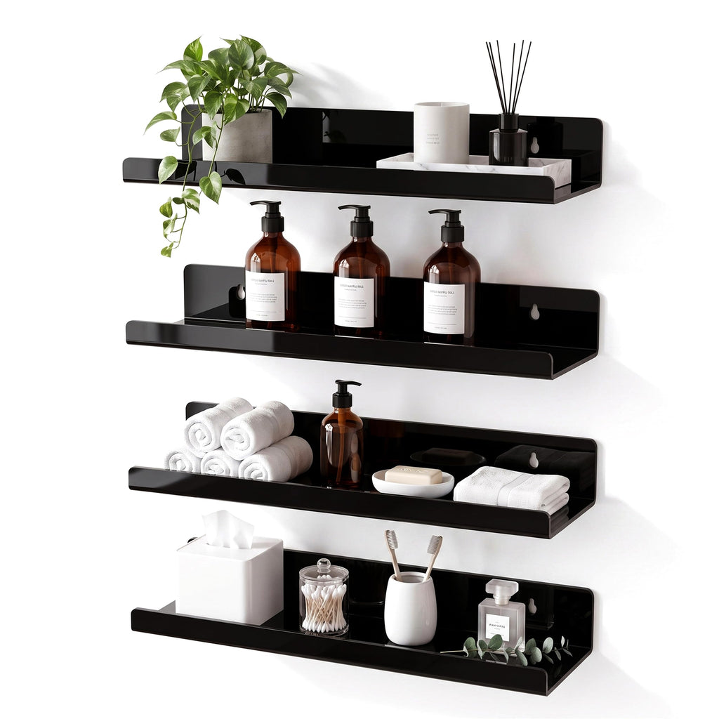 White Acrylic Bathroom Shelf Wall Mounted Floating Organizer with Front Lip