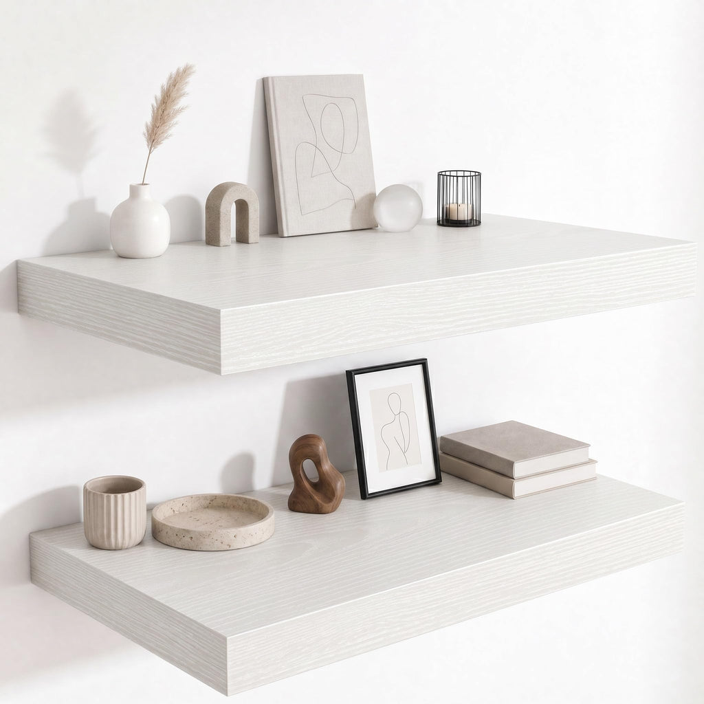 Deep Floating Shelves for Wall, 12 Inch Wide Small Wall Shelves Set of 2, 2 Inch Thick Invisible Wall Mounted Shelves for Bathroom Bedroom Nursery,Walnut Color