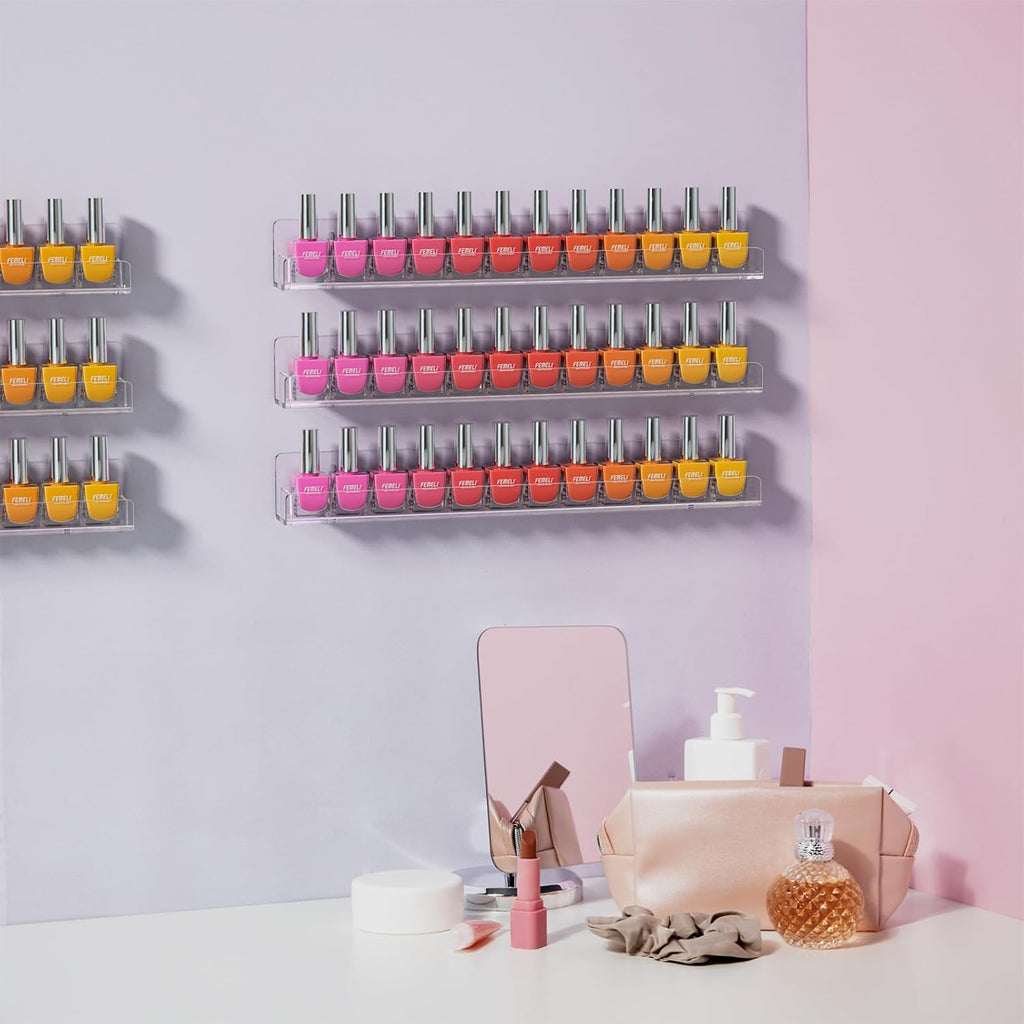 FEMELI Nail Polish Wall Rack, 6 Shelves Acrylic Organizer (15 Inch, Clear)