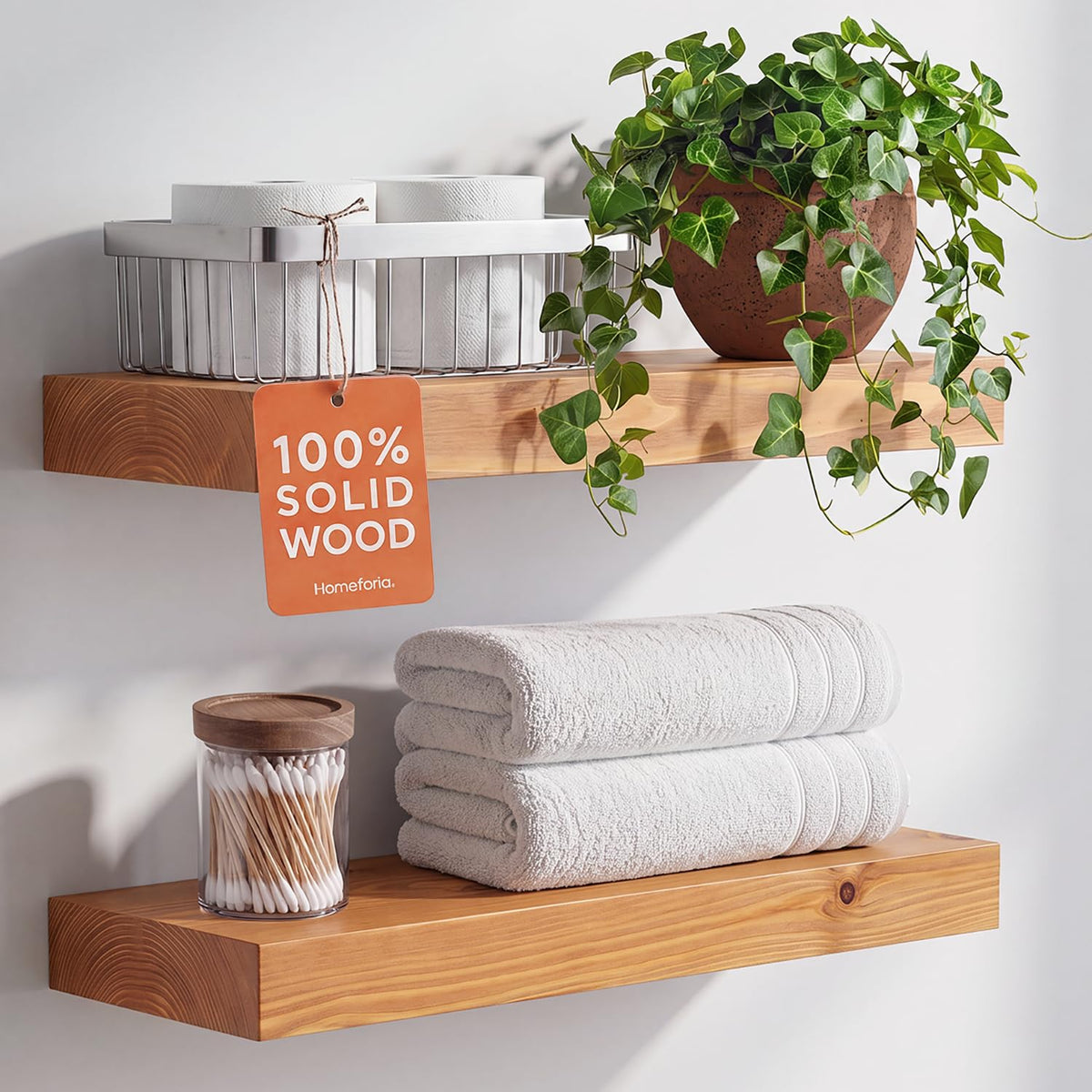 Homeforia 24 Inch Floating Shelves, High-End Solid Pine Wood, Set of 2