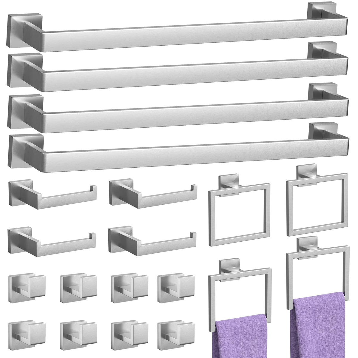 10-Pieces Matte Black Bathroom Accessories Set 23.6 Inch Towel Bar Set.