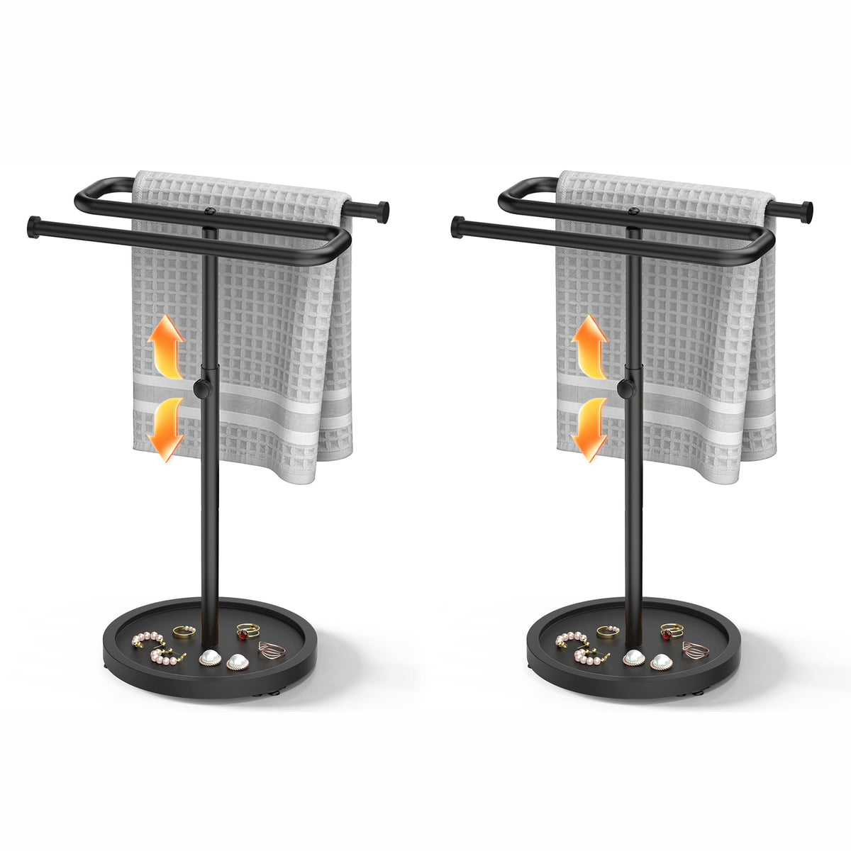 Aetyord S-Shape Countertop Towel Holder - Height Adjustable for Bathroom/Kitchen/RV | Rustproof Metal & Wood Base All Black