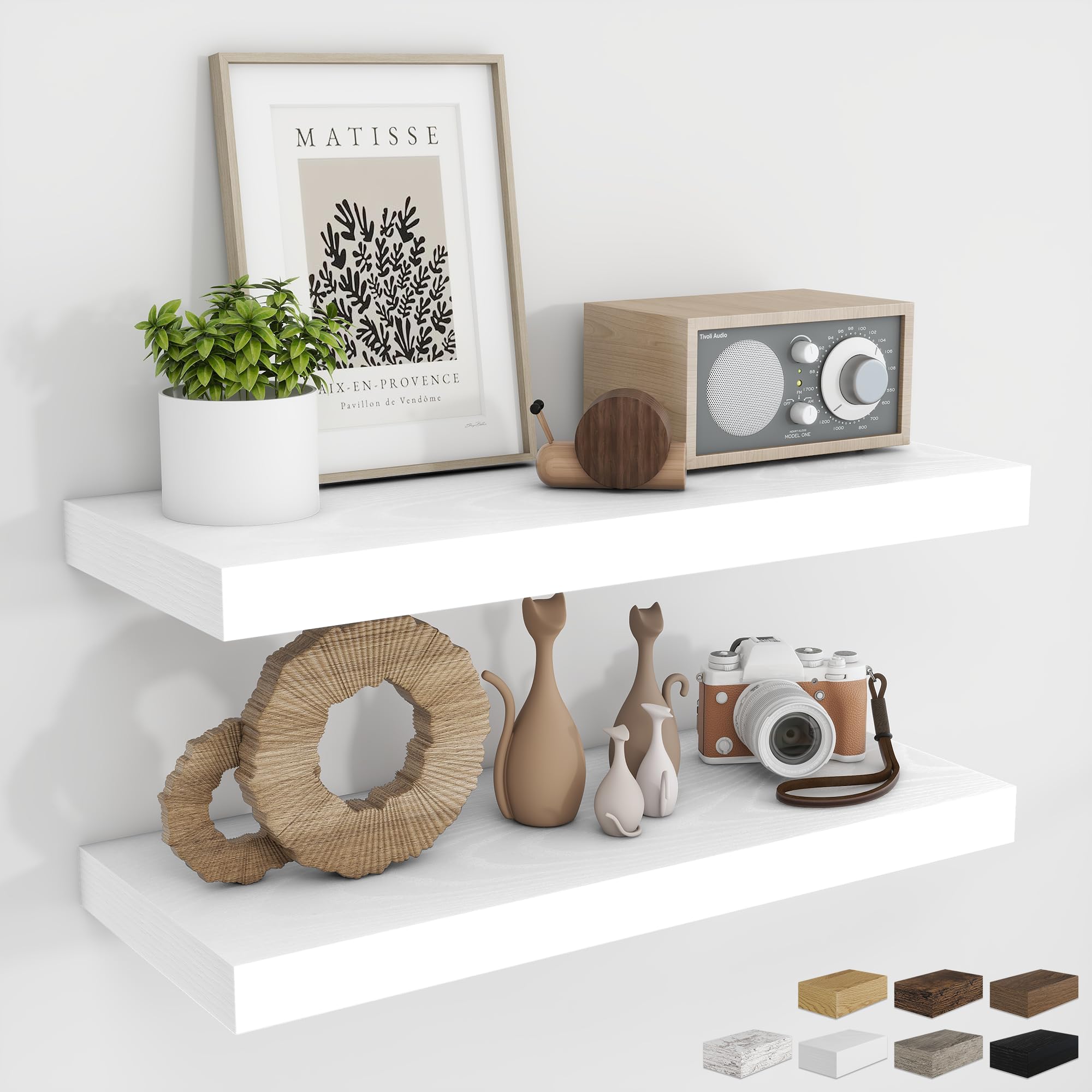 RICHFOCUS 28Inch Floating Shelves for Wall 2 Pack Shelves for Bedroom|Kitchen|Bathroom|Laundry Room Rustic Wood Wall Mounted Shelf with Invisible Brackets for Books|Storage|Decor, Oak
