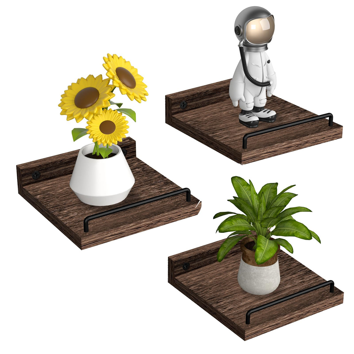 RYOFOBETTO Floating Shelves for Wall Decor Bathroom Shelves Over Toilet, Farmhouse Wall Shelves for Living Room, Bedroom, Picture Frames, Plants, Kitchen (Black, Set of 3)