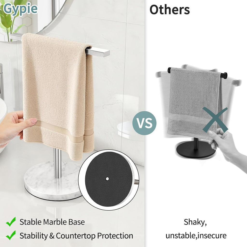 Gypie Hand Towel Holder Stand Countertop T-Shape, Brushed Nickel
