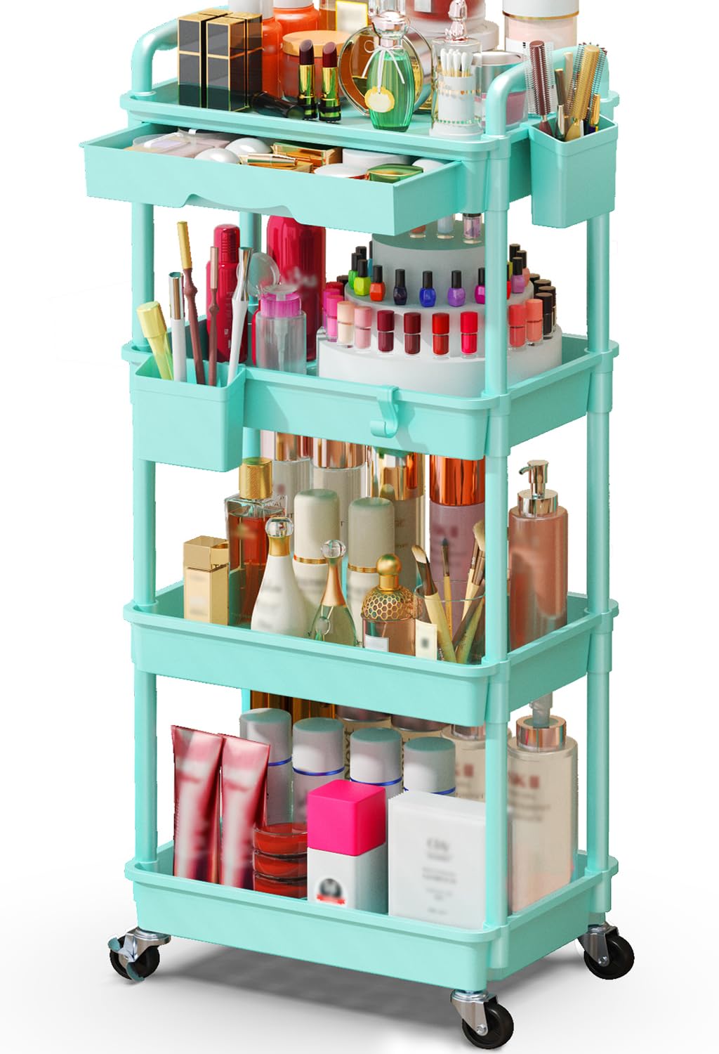 SUNALLY Rolling Makeup Cart with Drawers, Rolling Vanity Nail Cart, White