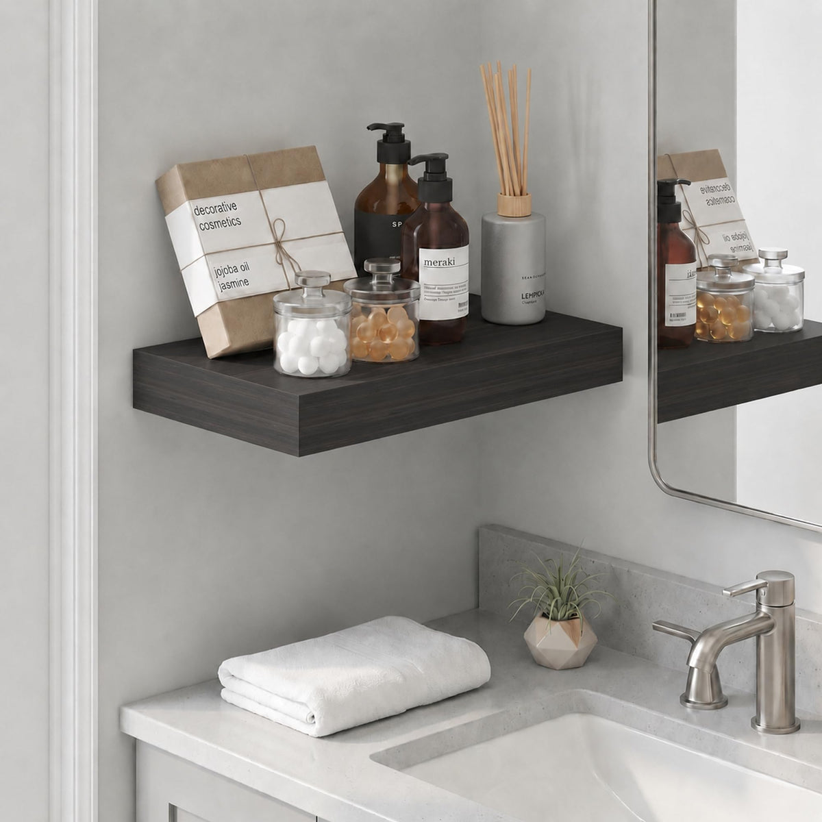 Furinno Tanna Floating Shelves for Wall, Bathroom Wall Shelf, Americano
