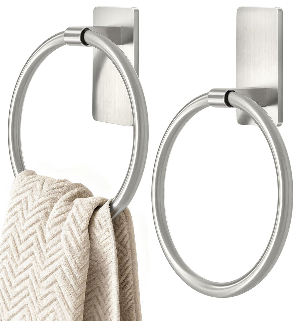 STWWO Hand Towel Holder for Bathroom, Brushed Nickel Towel Ring Adhesive