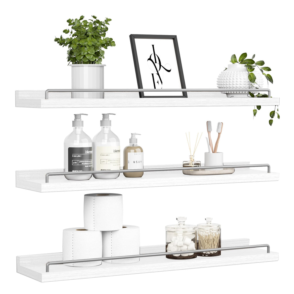 RYOFOBETTO Floating Shelves for Wall Decor Bathroom Shelves Over Toilet, Farmhouse Wall Shelves for Living Room, Bedroom, Picture Frames, Plants, Kitchen (Black, Set of 3)