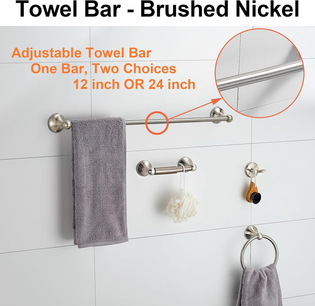 BGL Bathroom Accessory Set, Brushed Nickel Adjustable Expandable Towel Bar 4-Piece Bathroom Hardware Set Wall Mounted