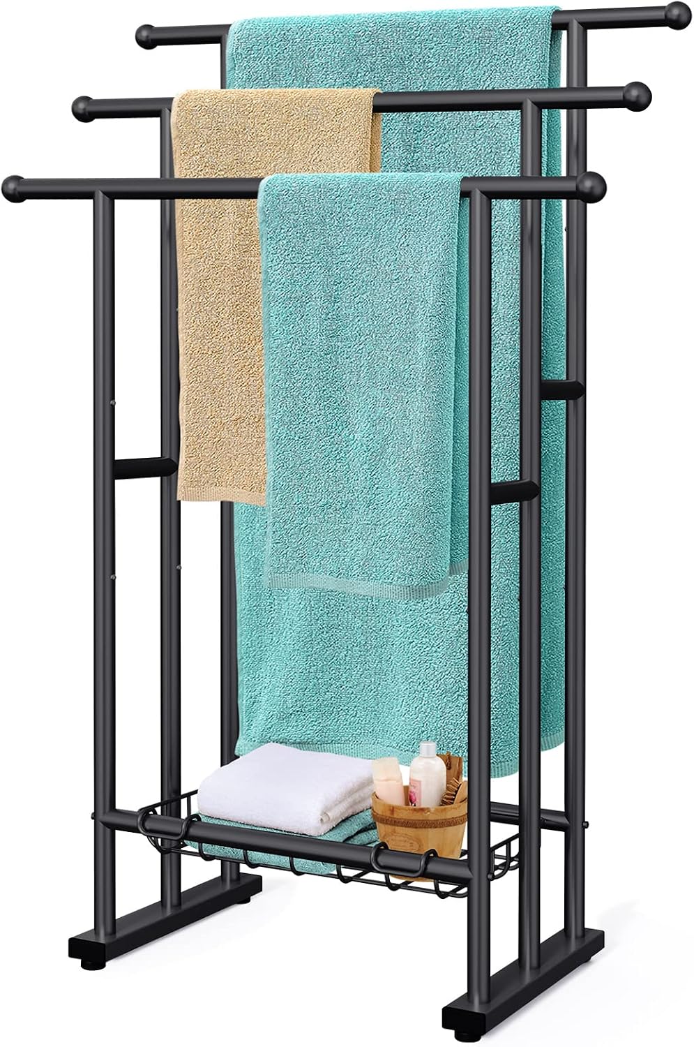 Kayfia 40'' Freestanding 3 Tier Alloy Steel Towel Rack with Storage Basket