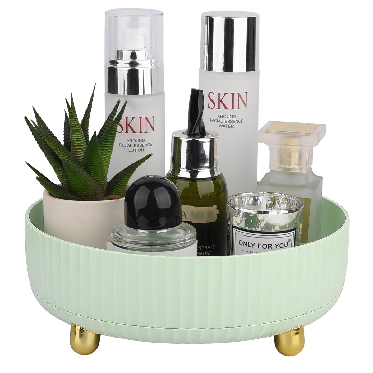 360 Rotating Makeup Perfume Organizer Skincare Tray, Small Ivory White