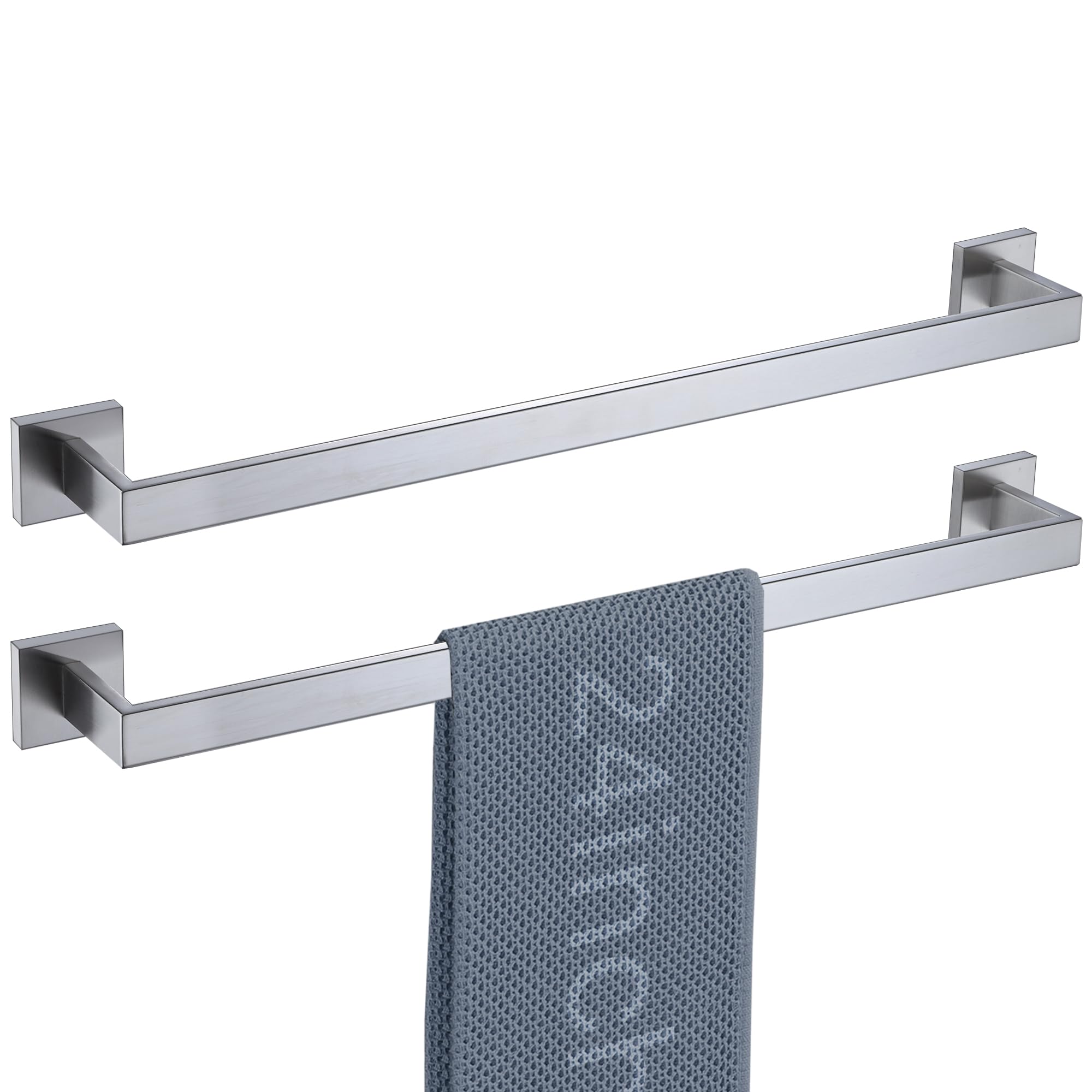 LANC 2 Pack Bath Towel Bars, Matte Black 24-Inch Bathroom Towel Rail Square Towel Racks Kitchen Towel Holders, Stainless Steel Wall Mount Towel Hanger Towel Rods,A8804-6MB