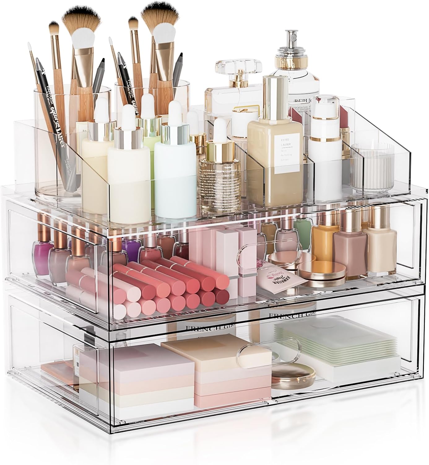 Clear Stackable Makeup Organizer with Drawer, 12''W Acrylic Storage Drawers