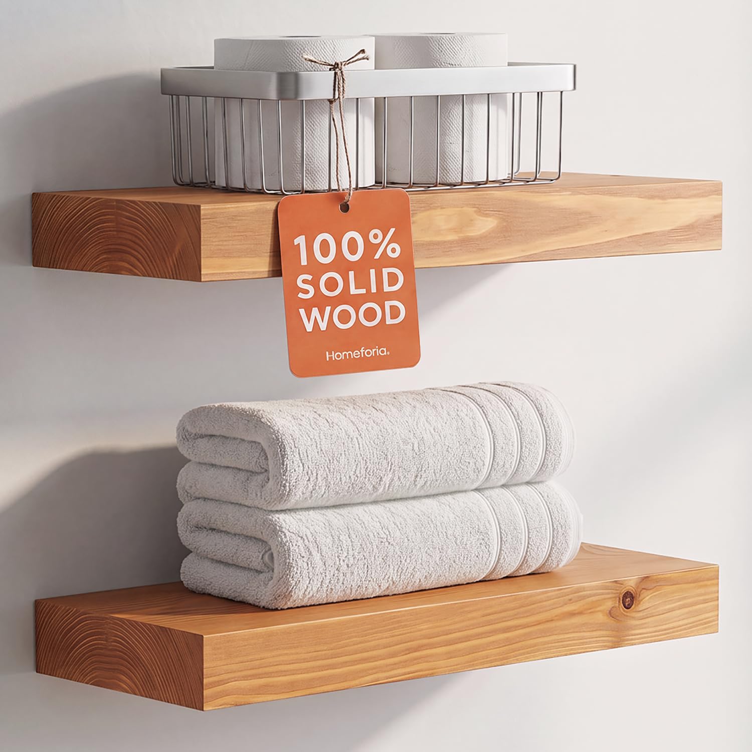 Homeforia 24 Inch Floating Shelves, High-End Solid Pine Wood, Set of 2