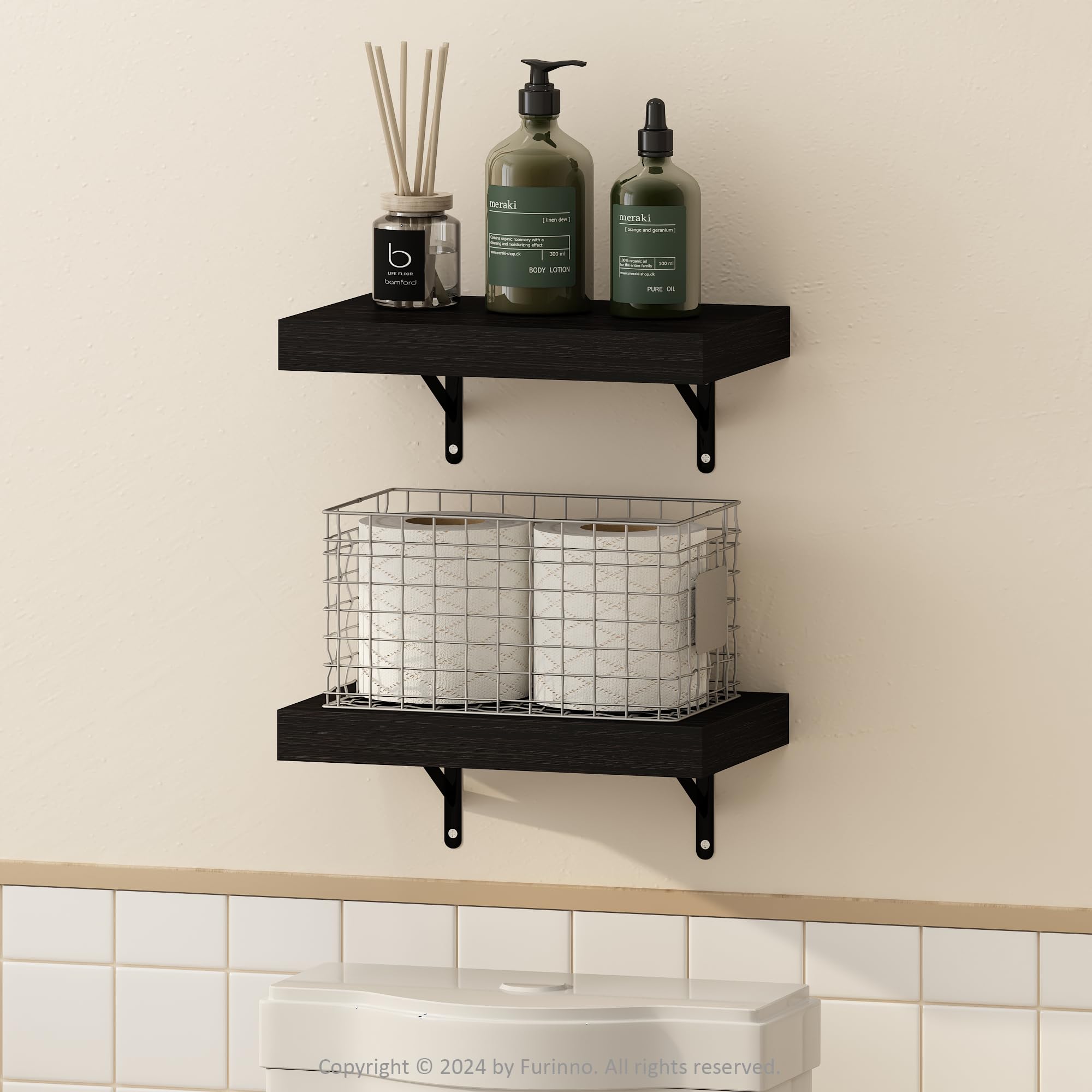 Furinno Tanna Floating Shelves for Wall Set of 2, 22-Inch Bathroom Wall Shelf, Wall Mounted Shelf, for Bathroom Organizers and Storage, Living Room, Natural