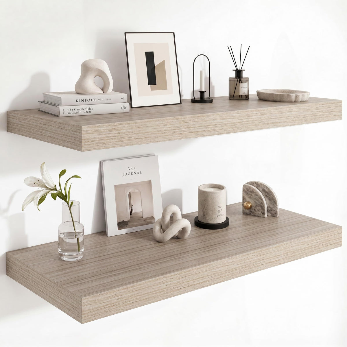 Deep Floating Shelves for Wall, 12 Inch Wide Small Wall Shelves Set of 2, 2 Inch Thick Invisible Wall Mounted Shelves for Bathroom Bedroom Nursery,Walnut Color