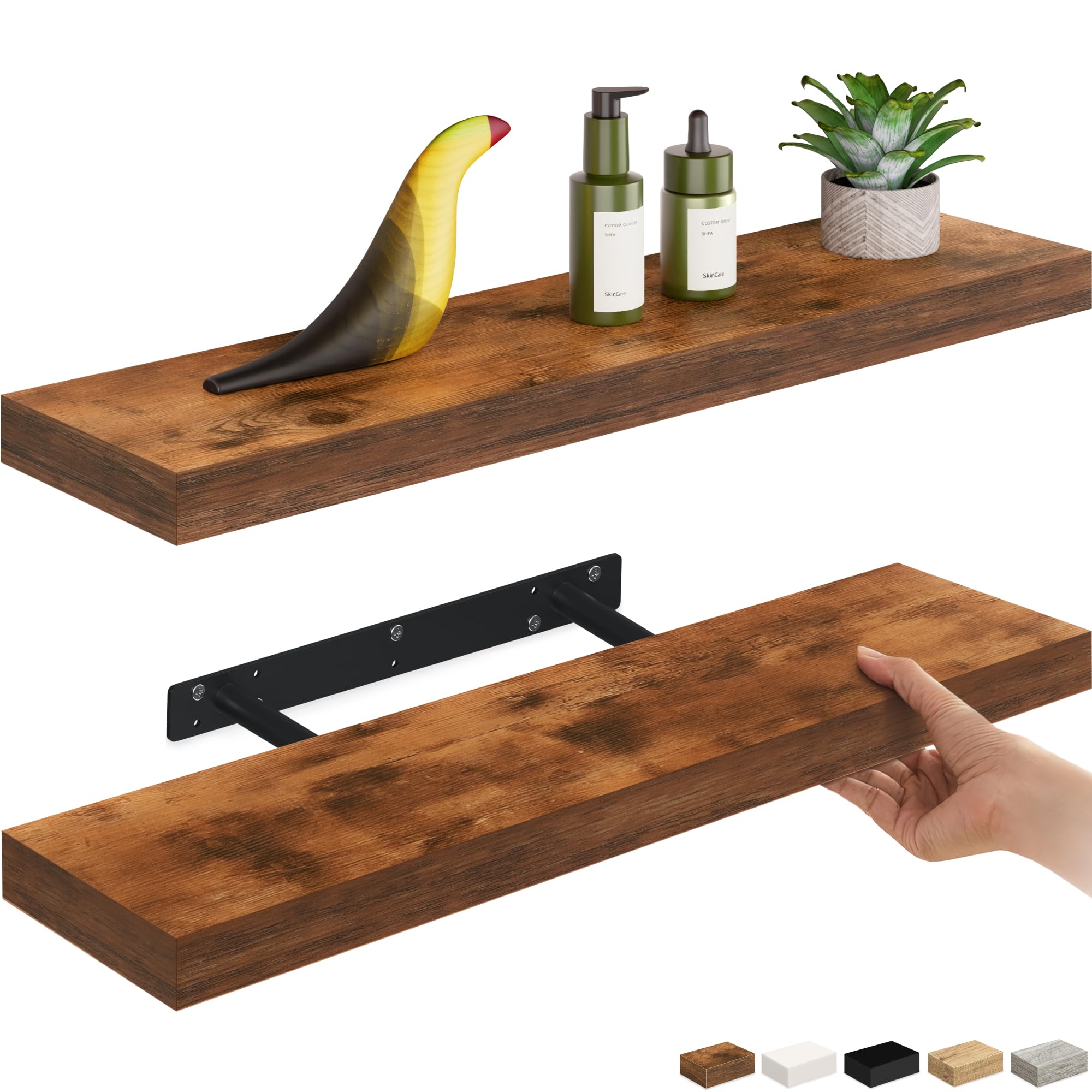 Ballucci Floating Shelf, 36" Hanging Shelf with Invisible Brackets, Wooden Floating Shelves for Walls, Book Shelf, Wall Shelves for Home Office, Bathroom, Living Room, 6 inch Deep, Gray