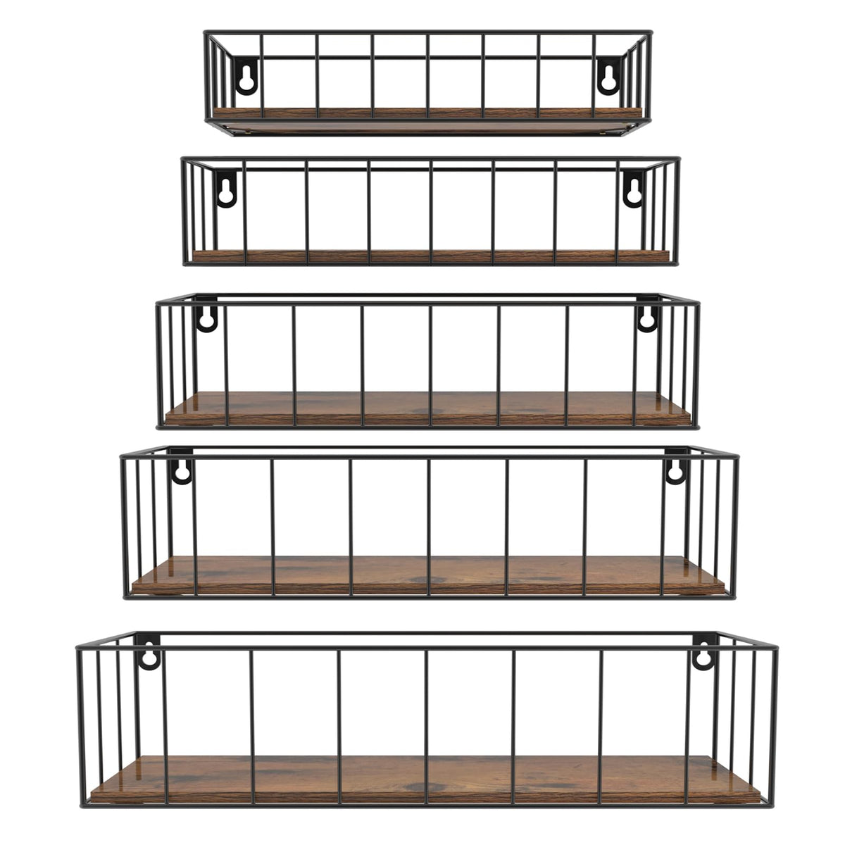 CRUGLA Floating Shelves Wall Mounted Set of 5, Hanging Storage Wall Shelf with Rail for Bathroom, Bedroom, Living Room, Kitchen