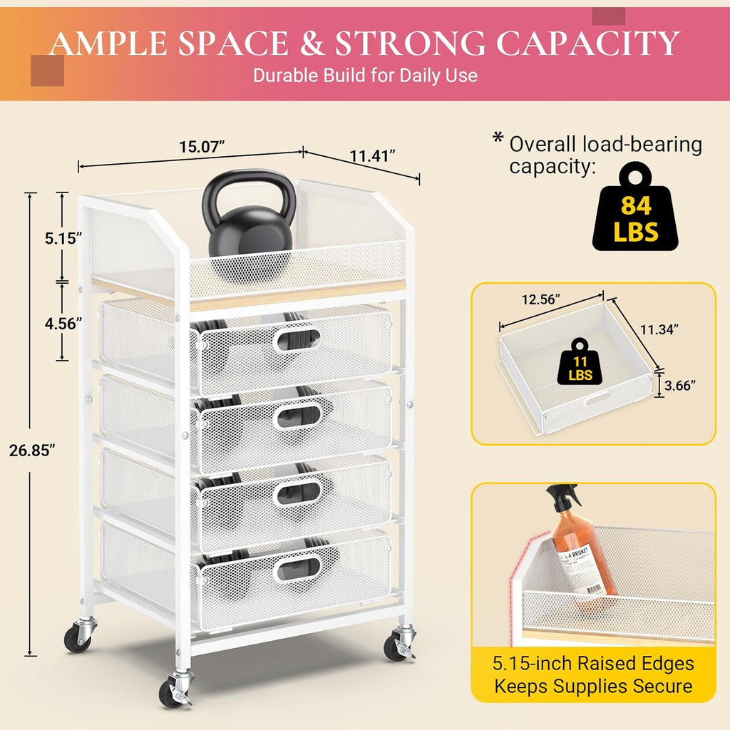 Goovilla Rolling Makeup Organizer Cart with Drawers, 5 Tier Metal, White