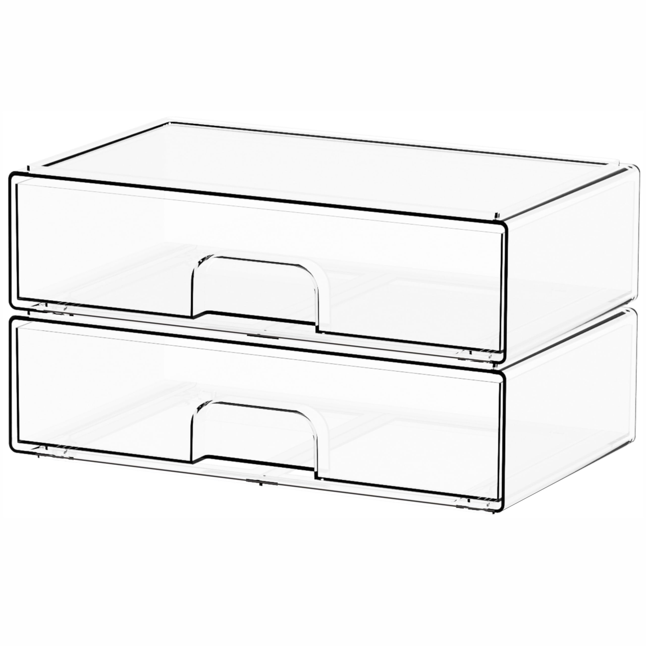 Yieach 4 Pack Clear Stackable Storage Drawers,4.4'' Tall Acrylic Drawer Containers for Organizing,Bathroom Organizers and Storage Bin Box,Plastic Makeup,Medicine Organizer Bins for Cabinet,Undersink