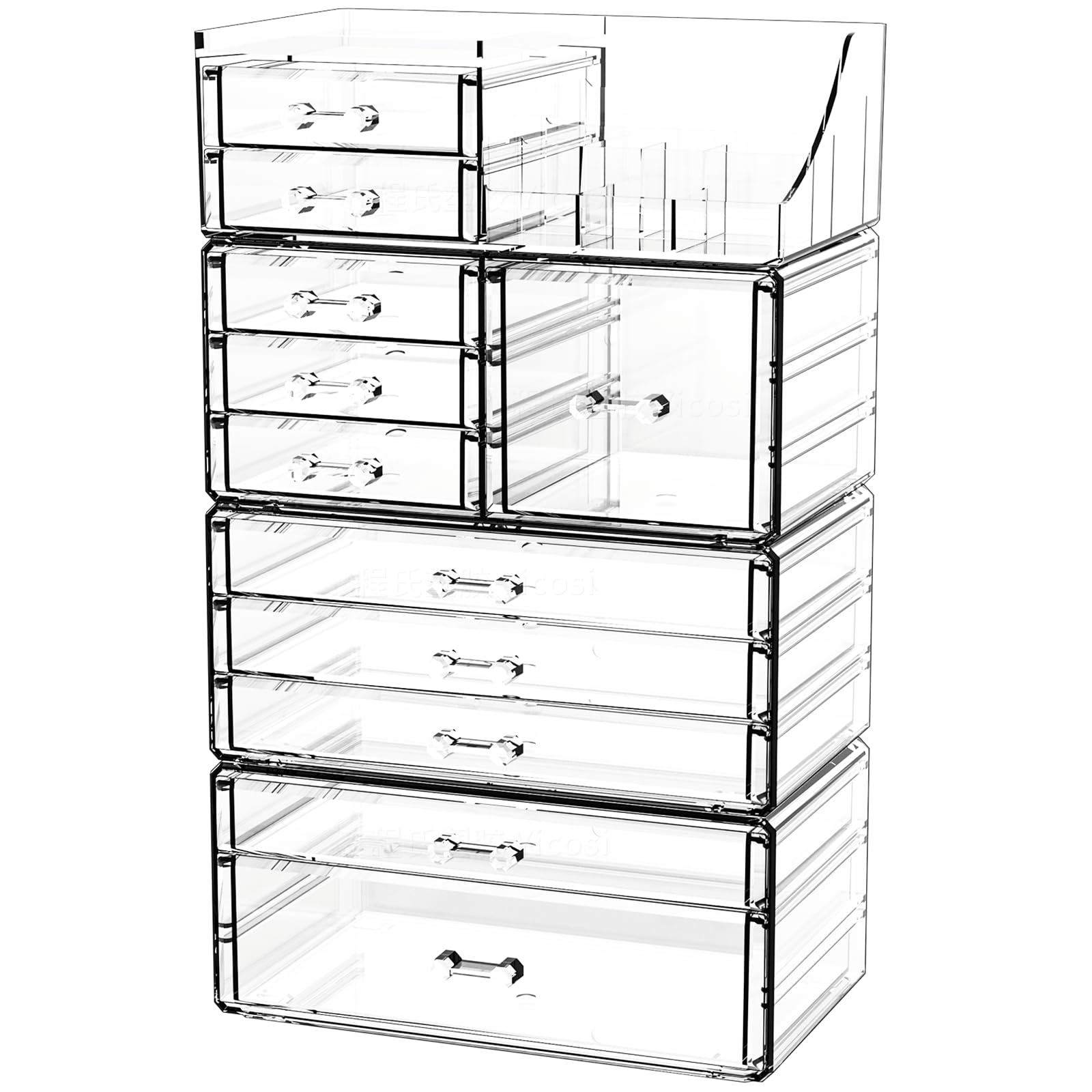 Acrylic Clear Makeup Organizer Countertop,Stackable Skincare Organizer for Vanity With 8 Drawers,Large Plastic Desk Accessories Organization,Bathroom Cosmetic Organizer Countertop for Beauty,Skin Care