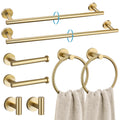 TURS Brushed Gold 5 Piece Bathroom Hardware Set, SUS304 Stainless Steel 24 Inch Bath Towel Bar Set, Round Bathroom Accessories Kit Wall Mounted