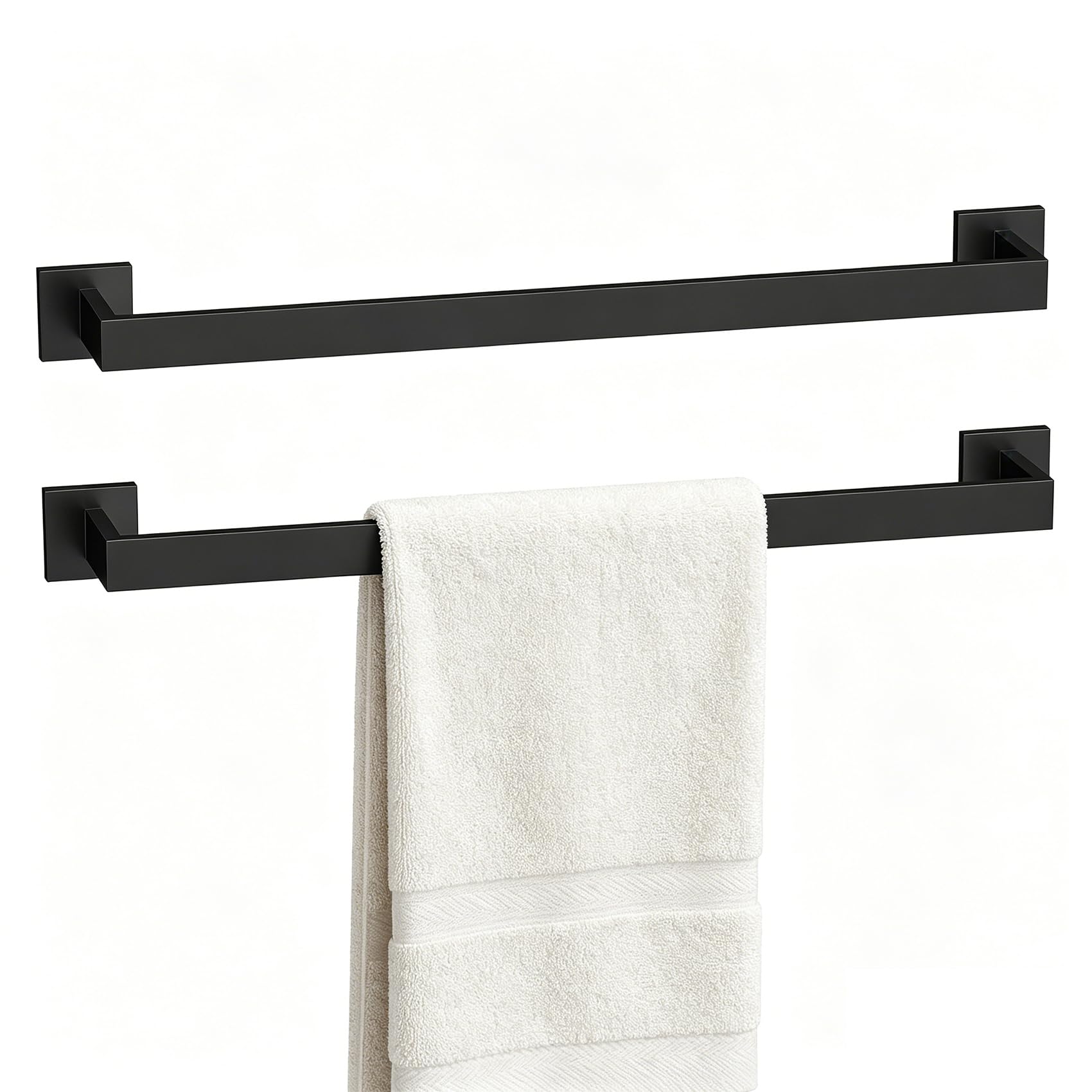 5-Piece Bathroom Hardware Set, 23.6 Inch Towel Bar Set SUS304 Stainless Steel Towel Racks for Bathroom Round Towel Bar, Towel Ring, Toilet Paper Holder, 2 Robe Hooks, Wall Mounted (Black)
