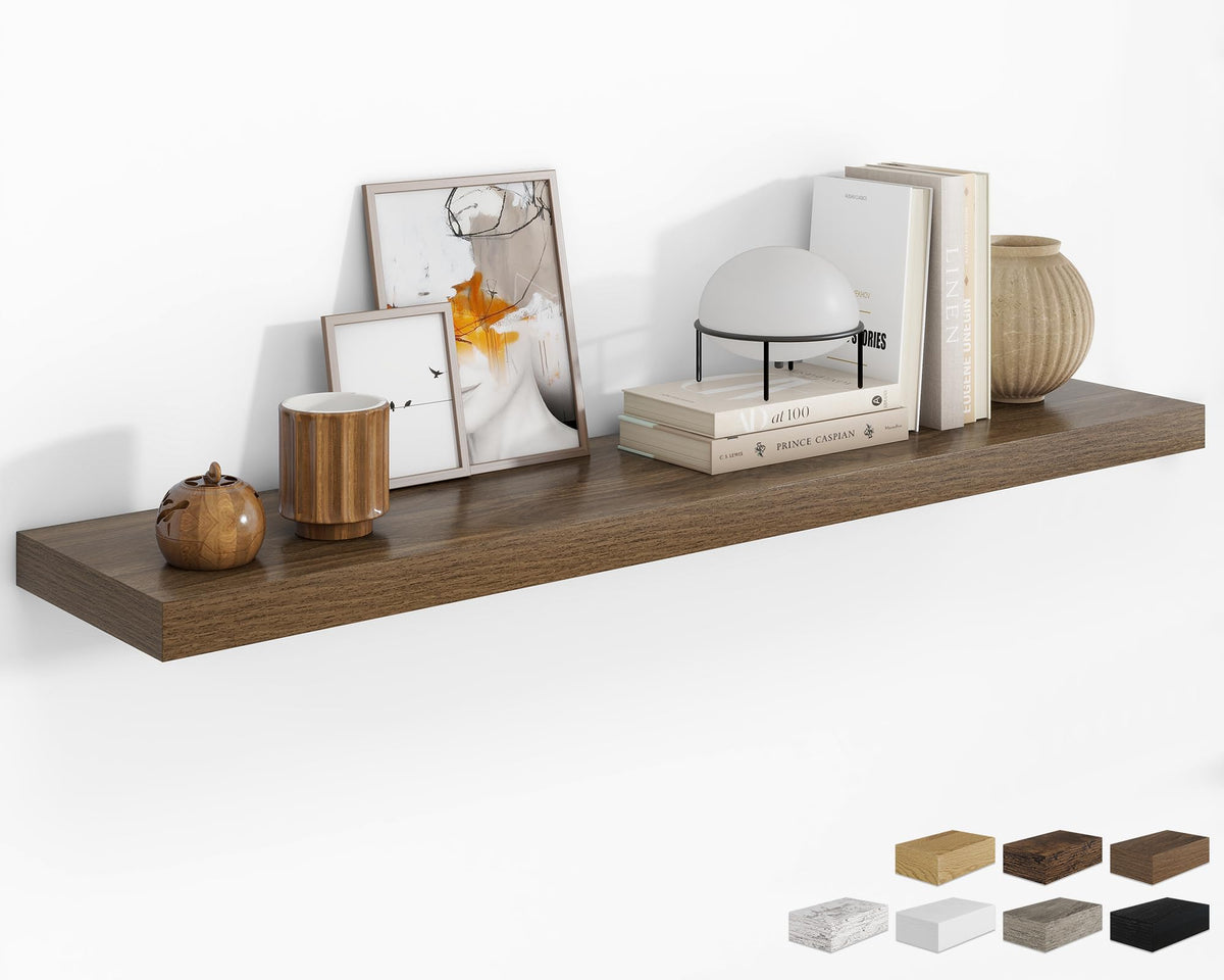 RICHFOCUS 28Inch Floating Shelves for Wall 2 Pack Shelves for Bedroom|Kitchen|Bathroom|Laundry Room Rustic Wood Wall Mounted Shelf with Invisible Brackets for Books|Storage|Decor, Oak