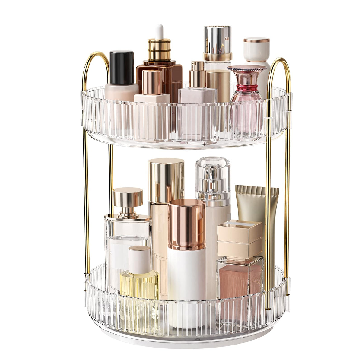 360° Rotating Makeup Organizer, Large-Capacity Skincare Make Up Storage 3 Tier Perfume Organizers Cosmetic Dresser Organizer with Makeup Brush Holder, Fits Bedroom, Bathroom, Vanity Shelf Countertop