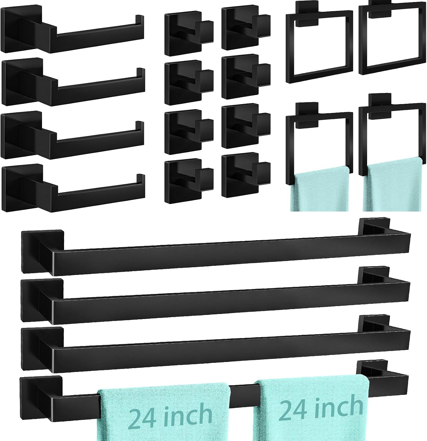 FEILERN 20-Piece Matte Black Bathroom Hardware Set, 24 Inch Towel Bar Set