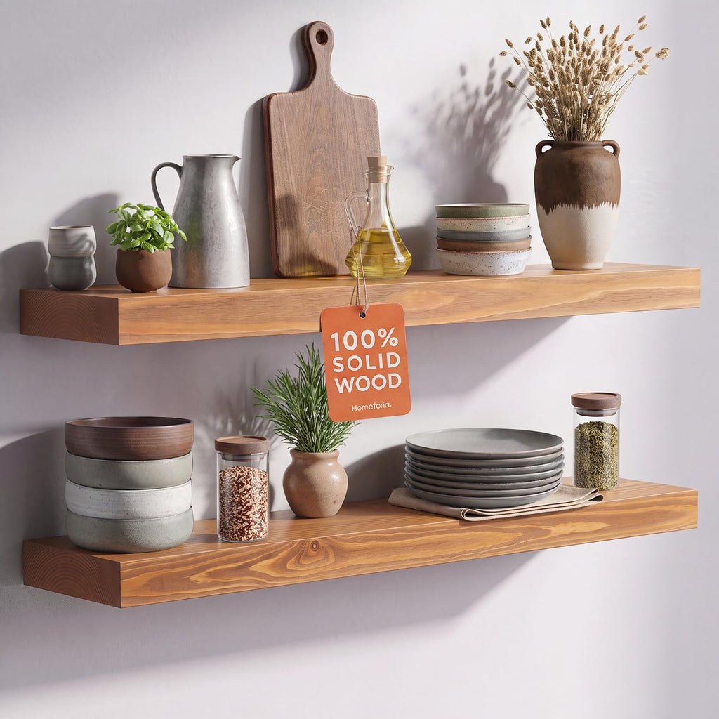 Homeforia 24 Inch Floating Shelves, High-End Solid Pine Wood, Set of 2