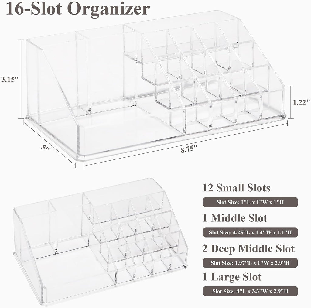 Sea Team Stackable Clear Acrylic 16-Slot Lipstick Organizer for Vanity