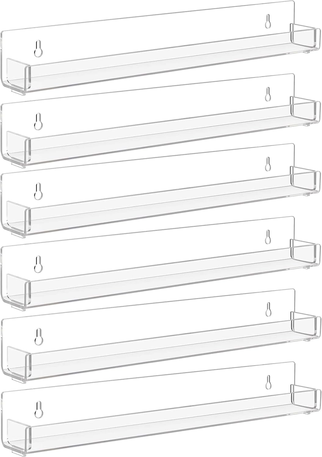6 Pack Clear Nail Polish Rack Wall Mounted,15 inch Invisible Acrylic Floating Bookshelf,Small Toy Storage Wall Shelf Modern Picture Ledge Vinyl Record Display Shelf Holder