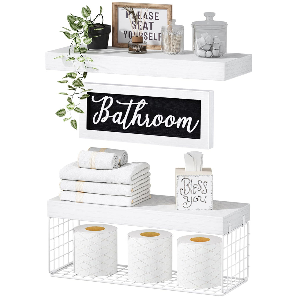 QEEIG ‎Bathroom Shelves with Decor Sign (Black, 15.7")